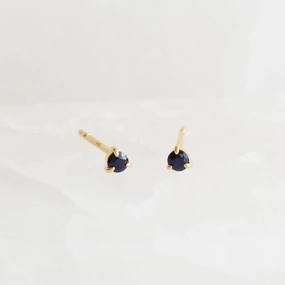 September Birthstone Stud Earrings 14k Gold - Blue Sapphire Polygonal Ornament