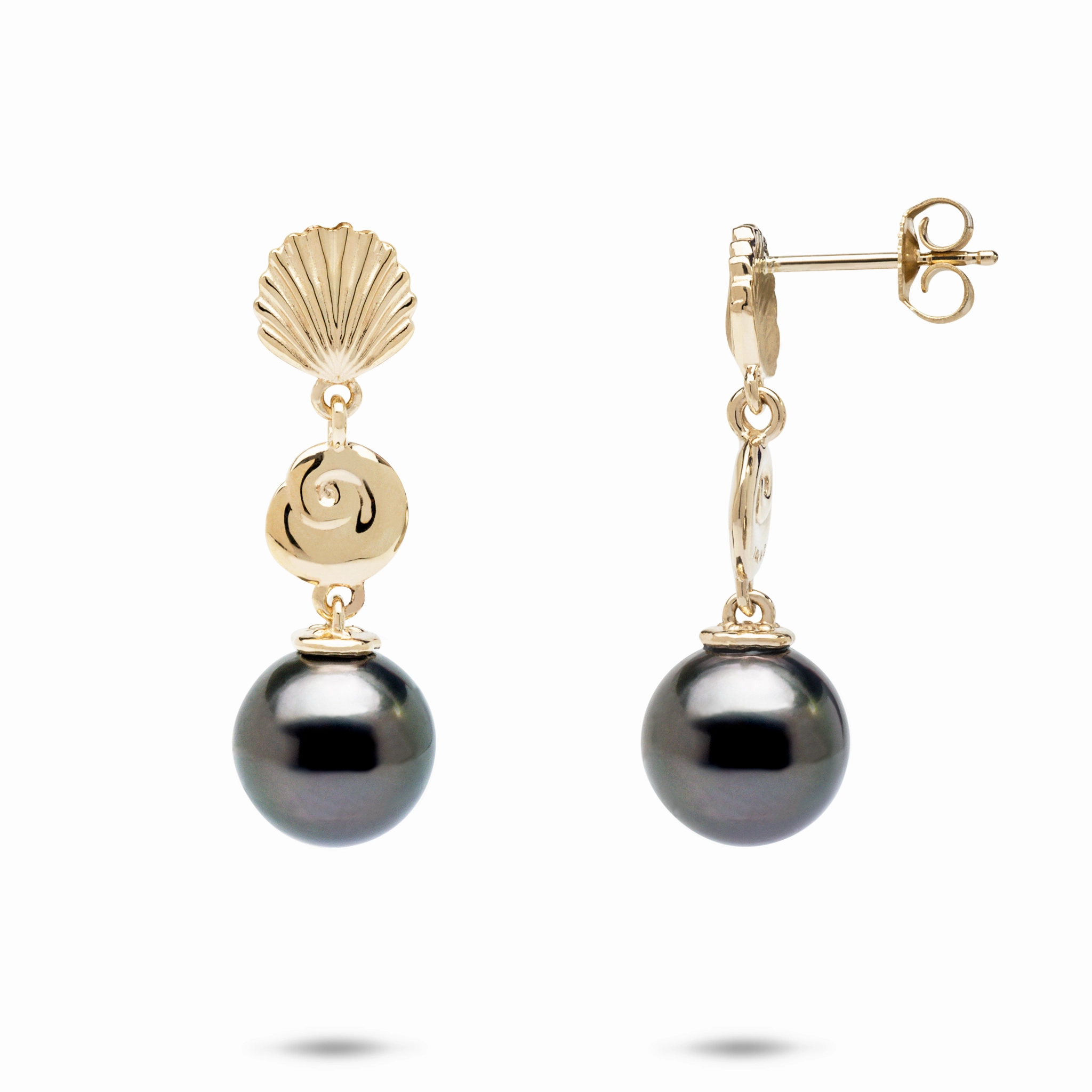 Social Trinket Seashells Tahitian Black Pearl Earrings in Gold - 9-10mm