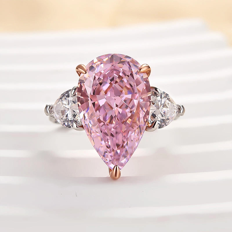 Louily Stunning Pear Cut Pink Sapphire Three Stone Engagement Ring Custom Design Pieces