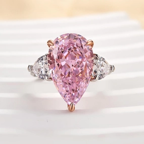 Louily Stunning Pear Cut Pink Sapphire Three Stone Engagement Ring Custom Design Pieces
