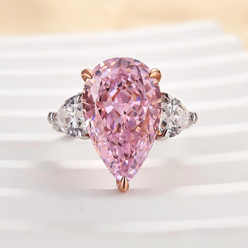 Louily Stunning Pear Cut Pink Sapphire Three Stone Engagement Ring Distinctive Shape Timeless Piece