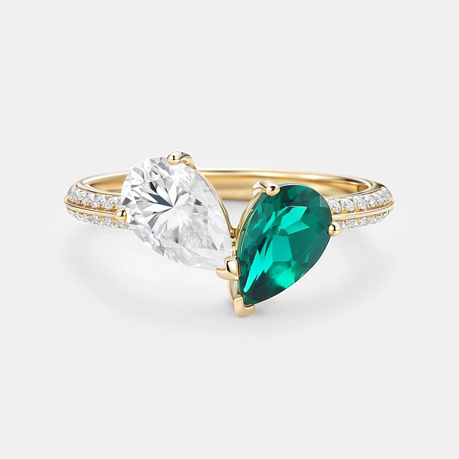 Gloss Shine Toi Et Moi Lab Emerald & Moissanite Engagement Ring