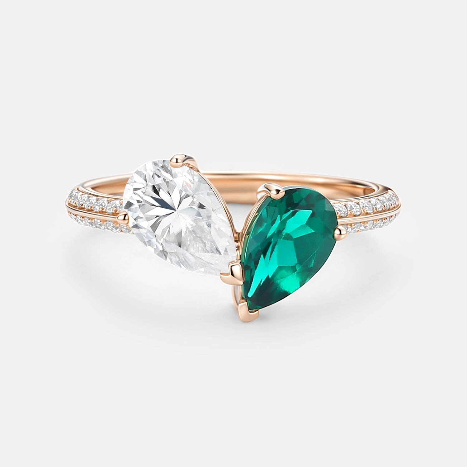 Toi Et Moi Lab Emerald & Moissanite Engagement Ring Artful Touch Fashion Look