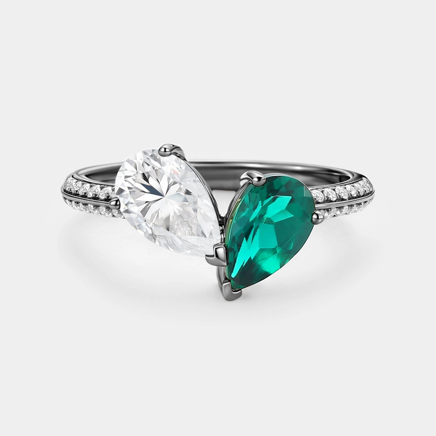 Perfect Sparkle Toi Et Moi Lab Emerald & Moissanite Engagement Ring