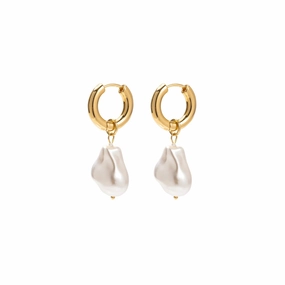 Gold Drop Pearl Hoops Sleek Charm Gloss Accent