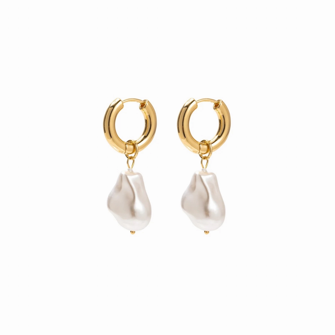 Gold Drop Pearl Hoops Sleek Charm Gloss Accent