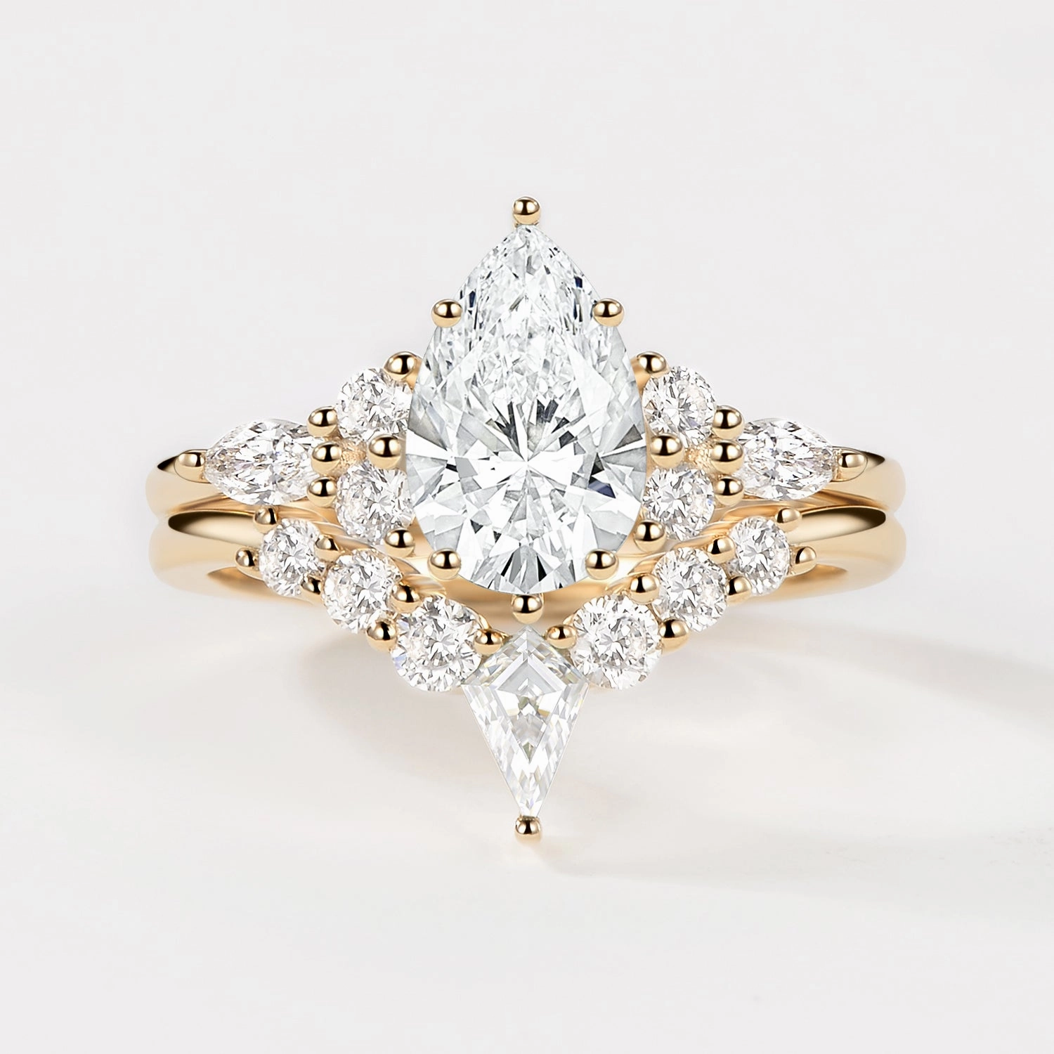 Lab Grown Diamond Pear Cut Curved Engagement Ring Set 2pcs - Zoey Lustrous Edge Contemporary Detail