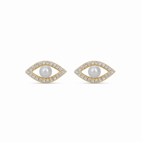 Diamond & Pearl Evil Eye Stud Earrings Effortless Sparkle Trendy Accessories