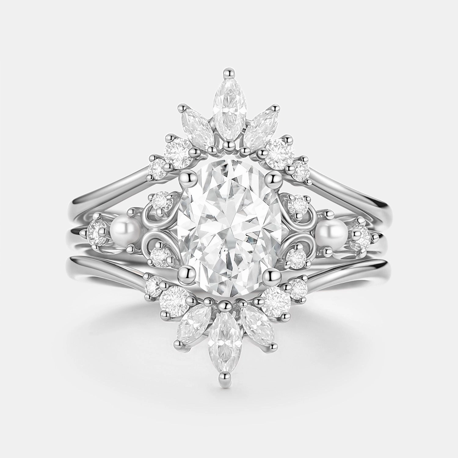 Unique Oval Cut Moissanite Engagement Ring Set 2pcs - Raye Essential Accessory