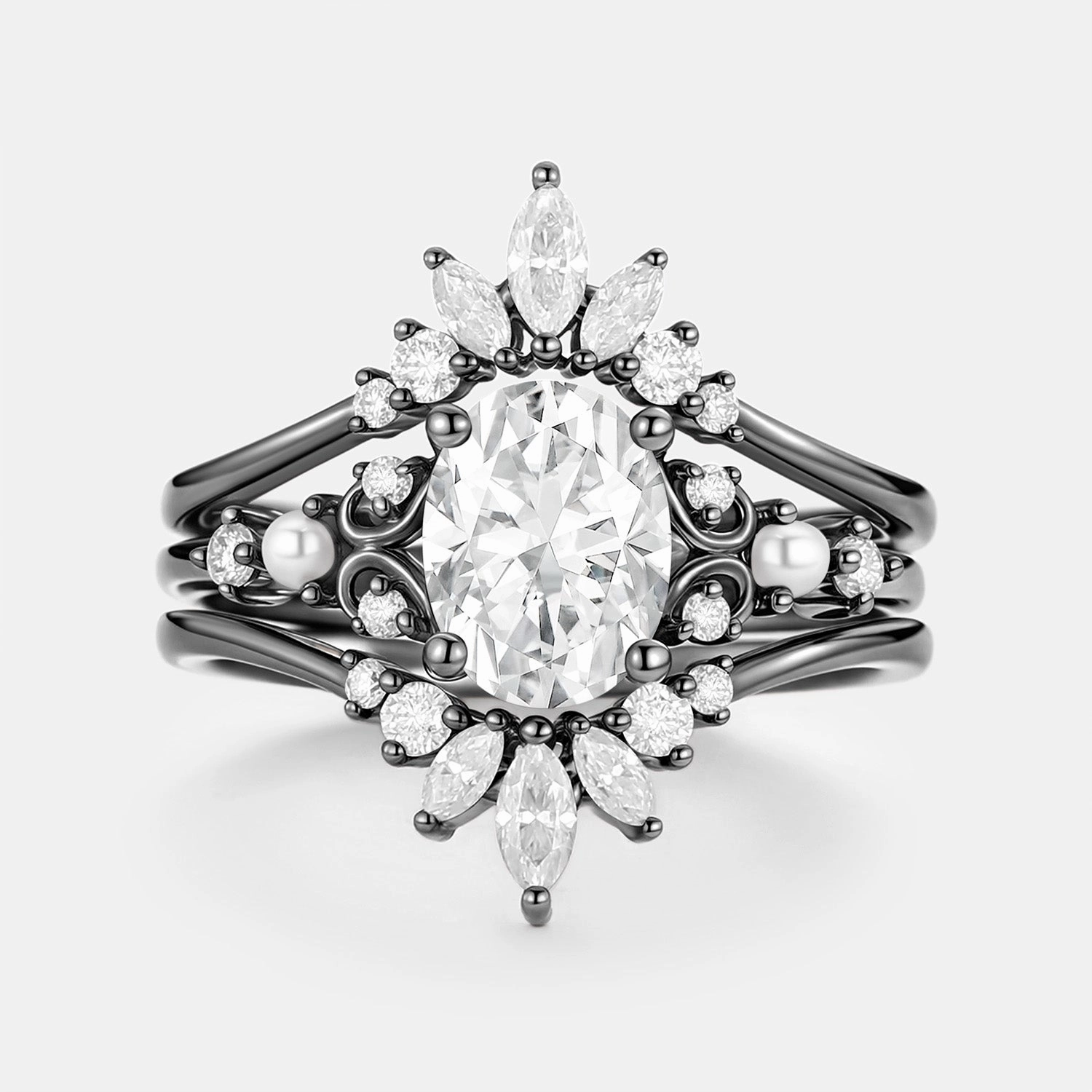 Birthday gift Unique Oval Cut Moissanite Engagement Ring Set 2pcs - Raye