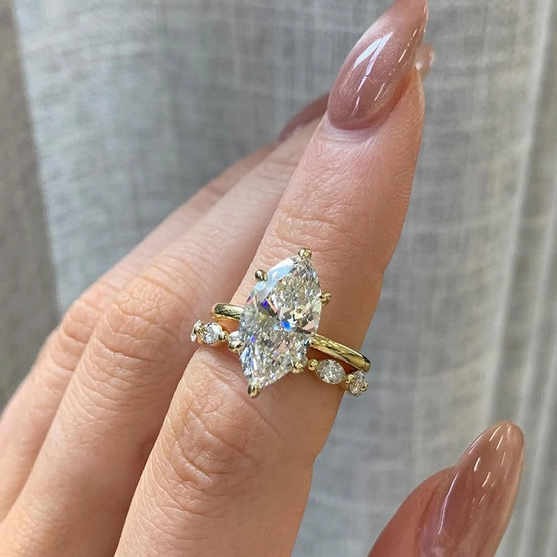 Everyday Touch Shiny Touch 4.0Ct Marquise Cut Simulated Diamond Wedding Ring Set With Marquise Cut Wedding Band