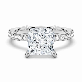 Vibrant Jewelry Look Pretty Detail Princess Cut Moissanite Engagement Ring With Eternity Pave Band