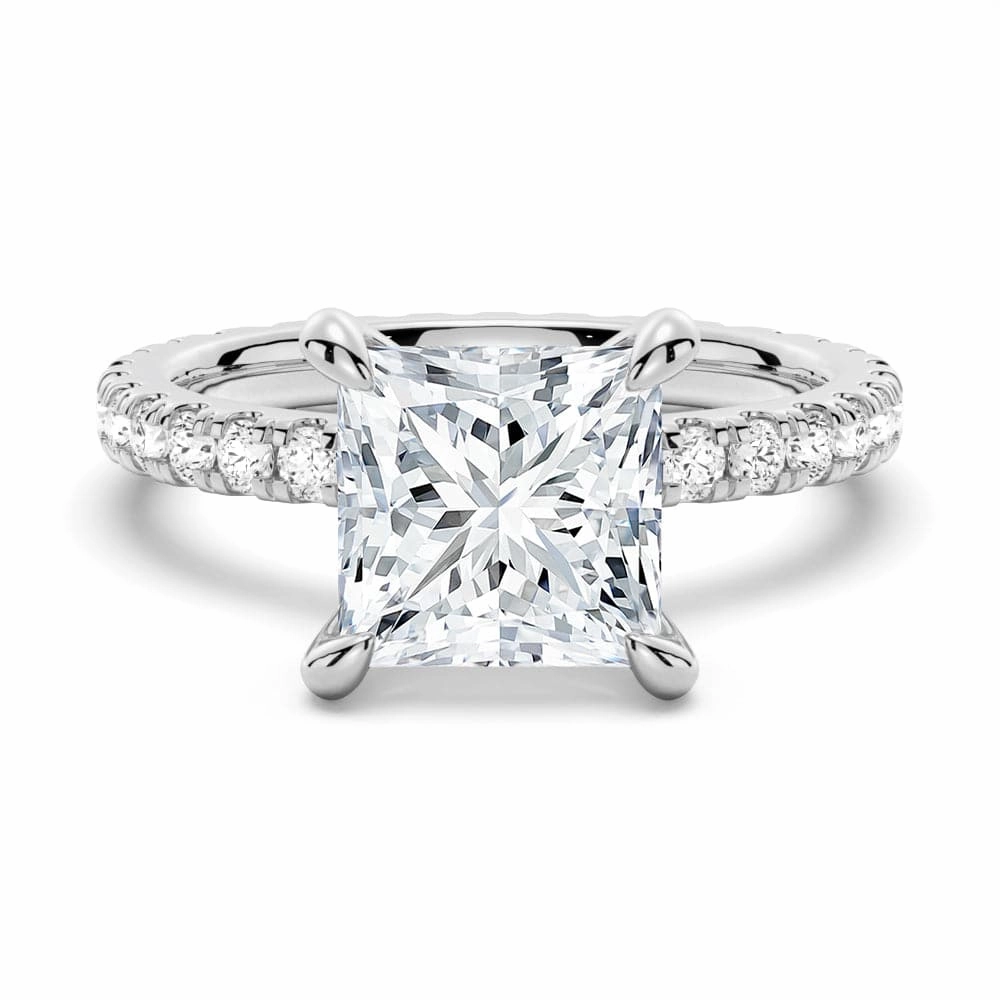 Vibrant Jewelry Look Pretty Detail Princess Cut Moissanite Engagement Ring With Eternity Pave Band