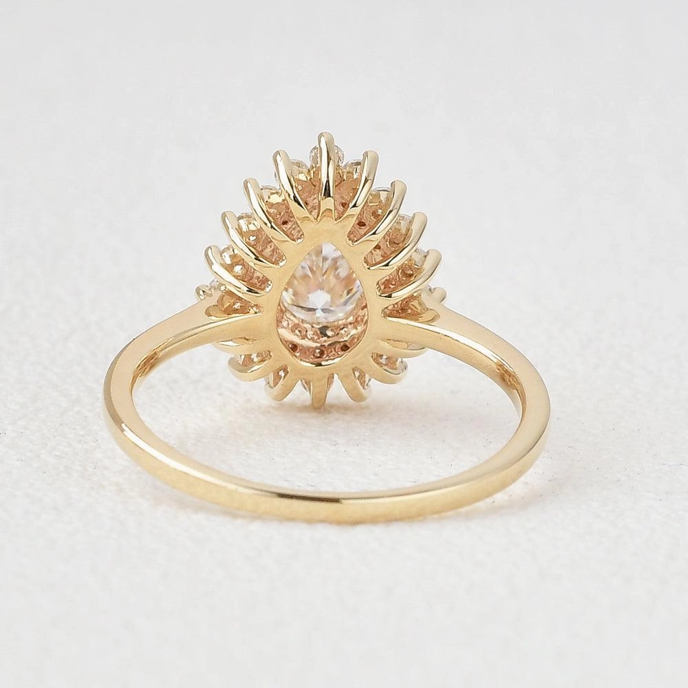 Shimmer Mood Stacking Moissanite Yellow Gold Halo Ring