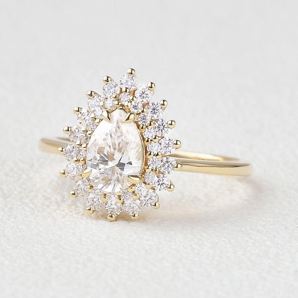 Fresh Accent Stacking Moissanite Yellow Gold Halo Ring