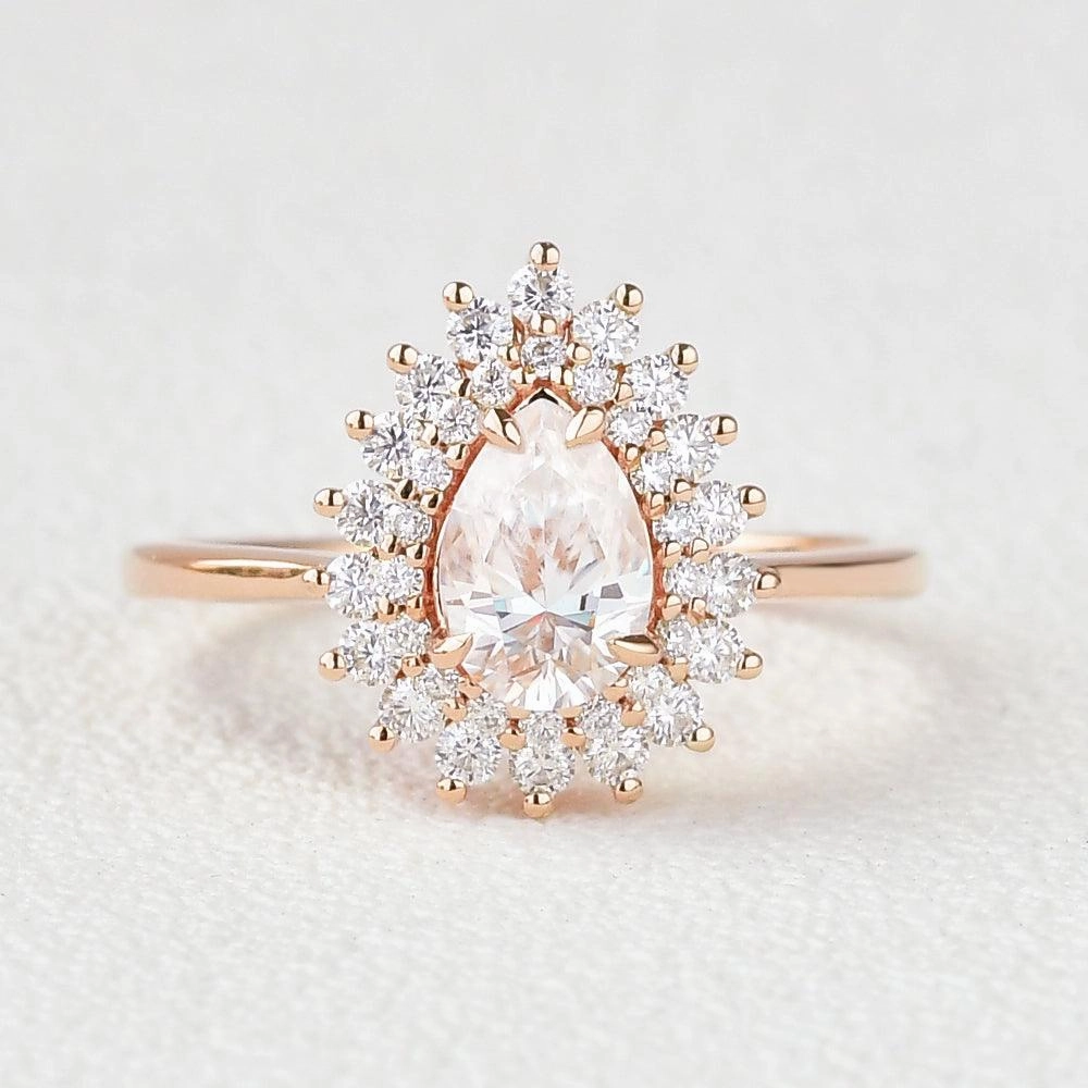 Stacking Moissanite Yellow Gold Halo Ring Luxe Shine Splendid Shine