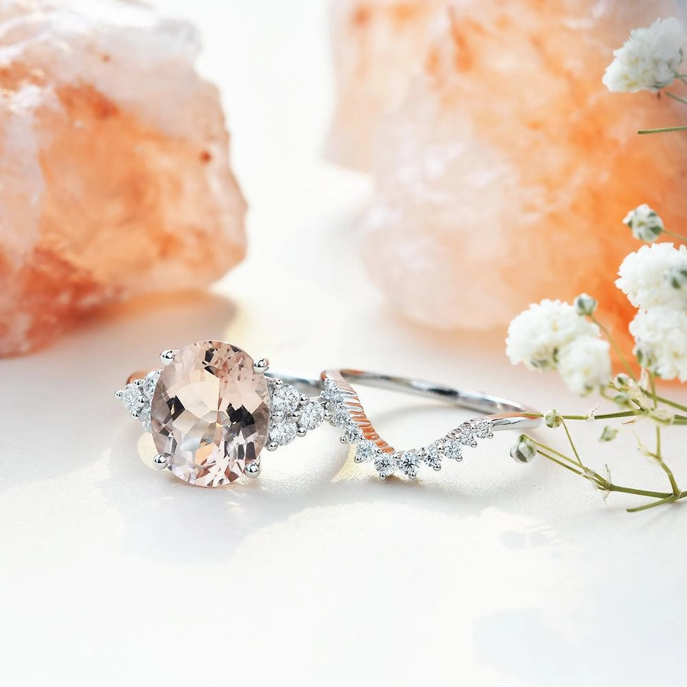 Evening Gift All Time 4.75ct Morganite Oval Classic Rose Gold Ring Set 2PCS - Faye
