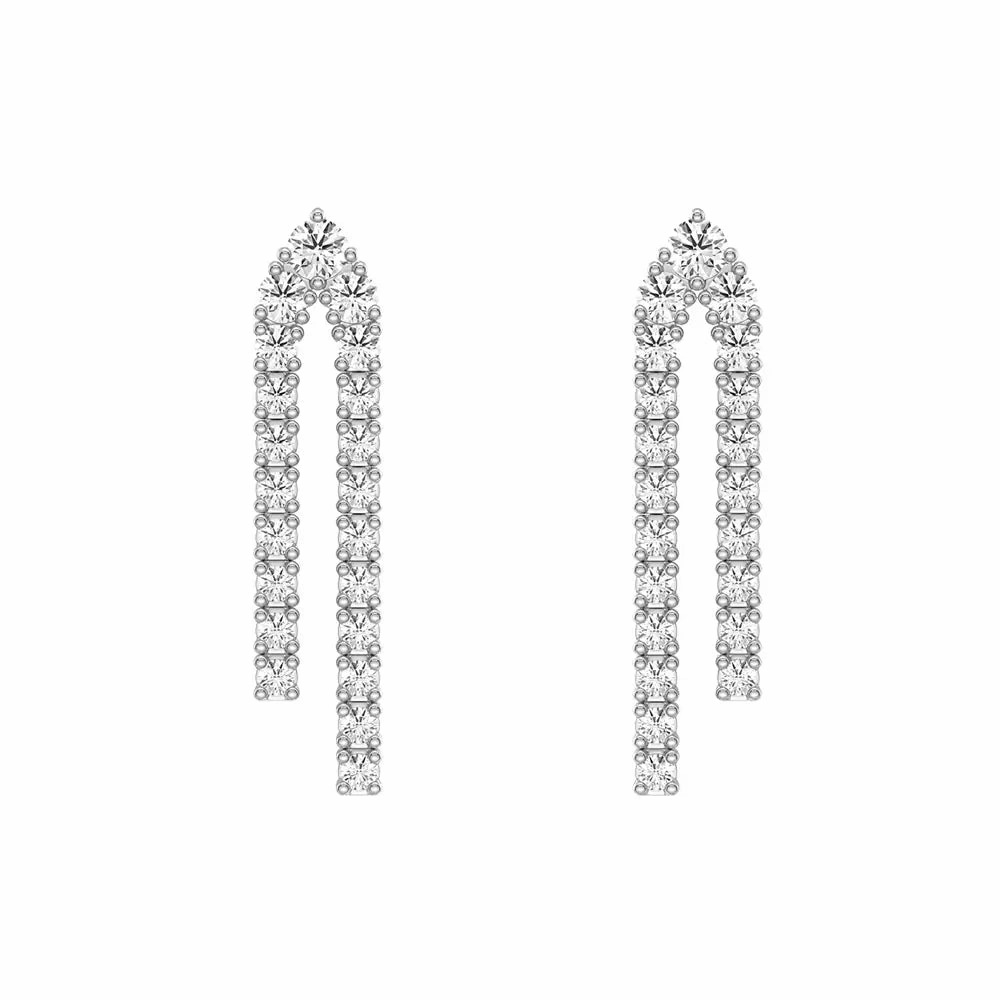 Lustrous Form Timeless Look Parallel Diamond Chain Earrings with Architectural Drops
