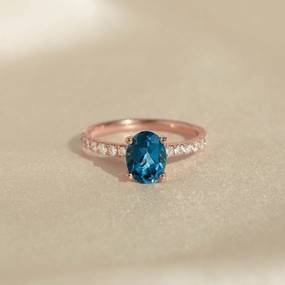 Amazing Item Oval London Blue Topaz and Diamond Ring Rose Gold - Minette