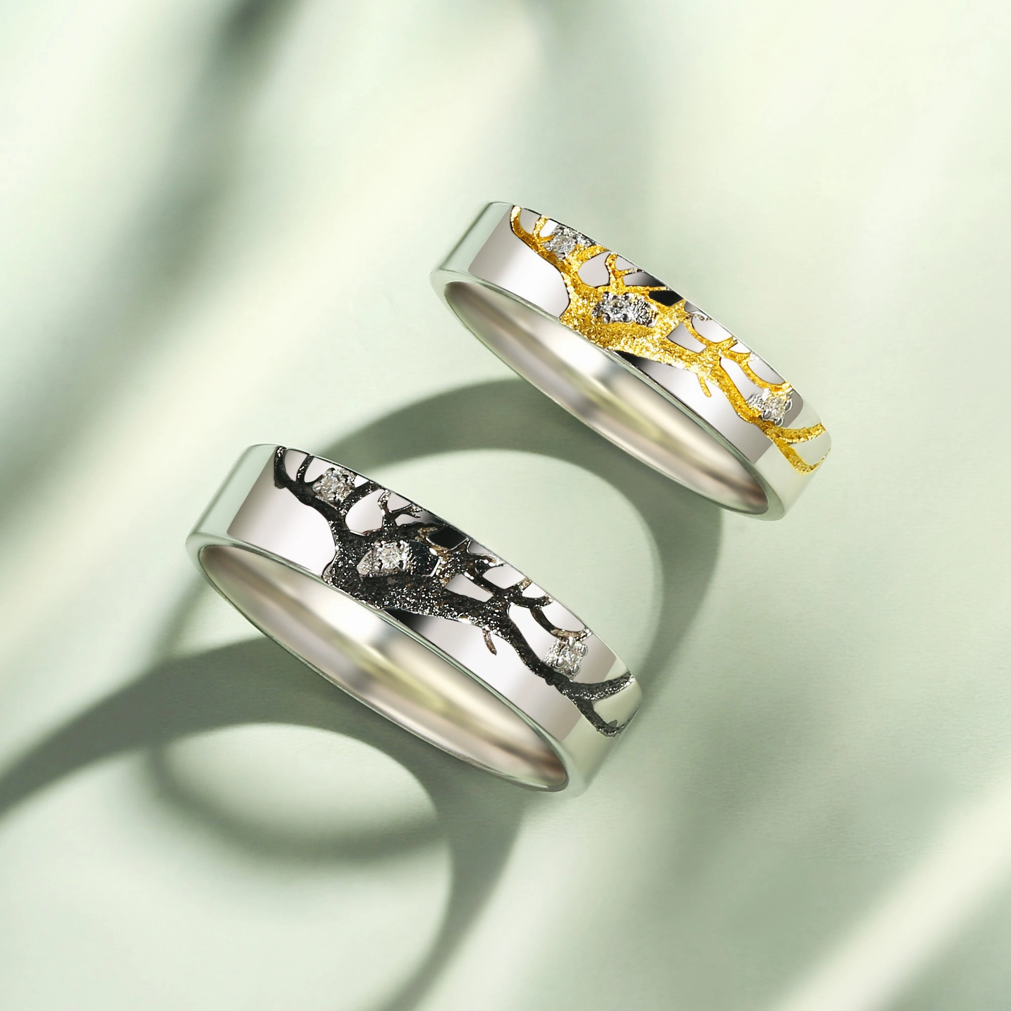 Symbiotic Tree Inspired Engraved Moissanite Couple Ring Set 2pcs - Spark Lux Appeal