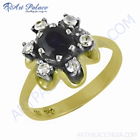 Vibrant Accent Perfect Match Latest Luxury Cubic Zirconia Iolite Gemstone Silver Ring - Shop Now