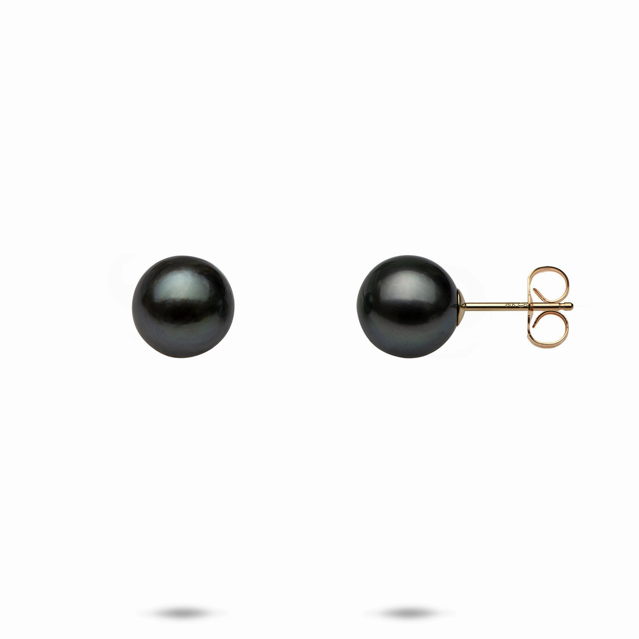 Tahitian Black Pearl Earrings in Gold - 8-9mm Secure Accent Sturdy Detail