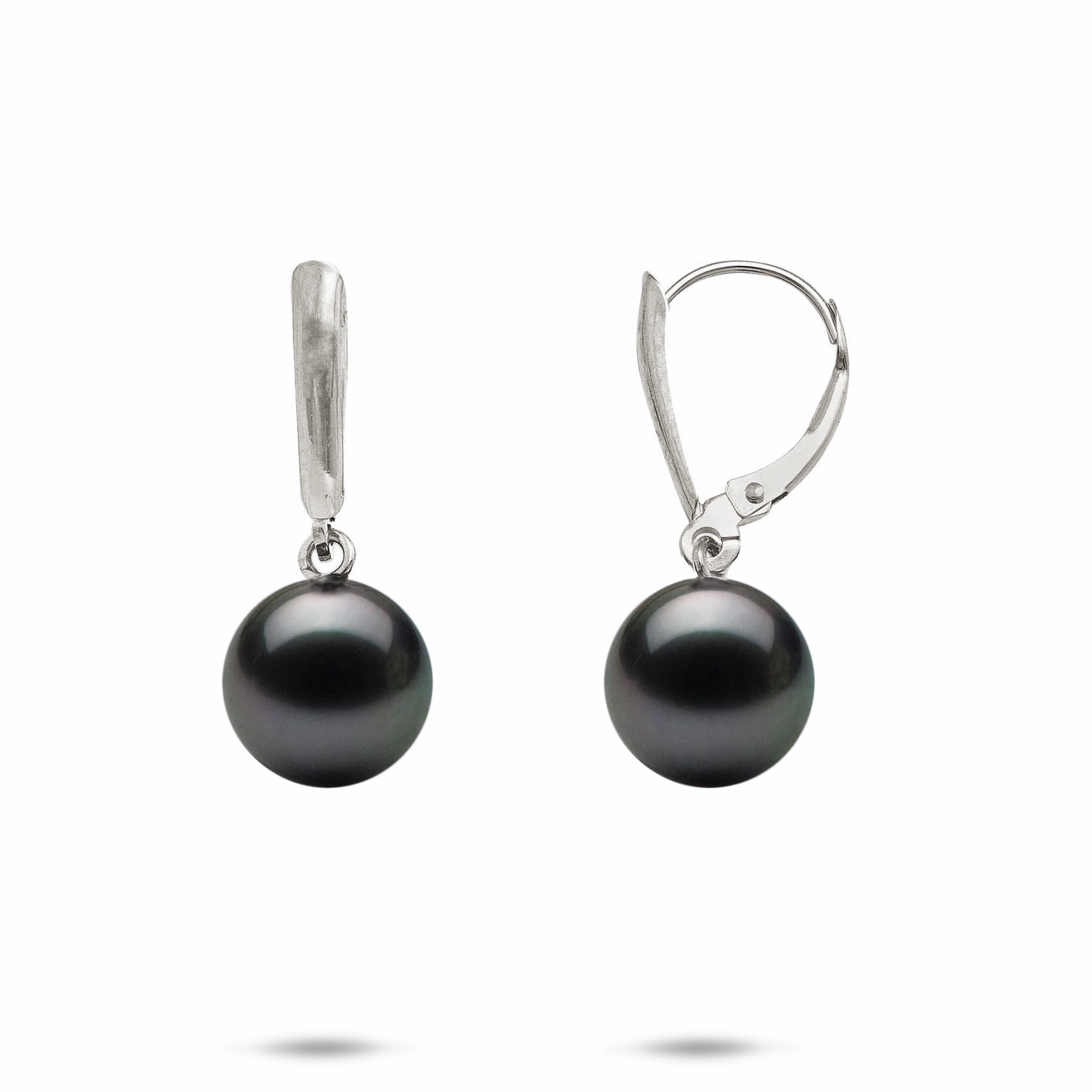 Tahitian Black Pearl Earrings in White Gold - 9-10mm Secure Item