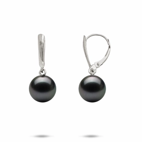Tahitian Black Pearl Earrings in White Gold - 9-10mm Secure Item