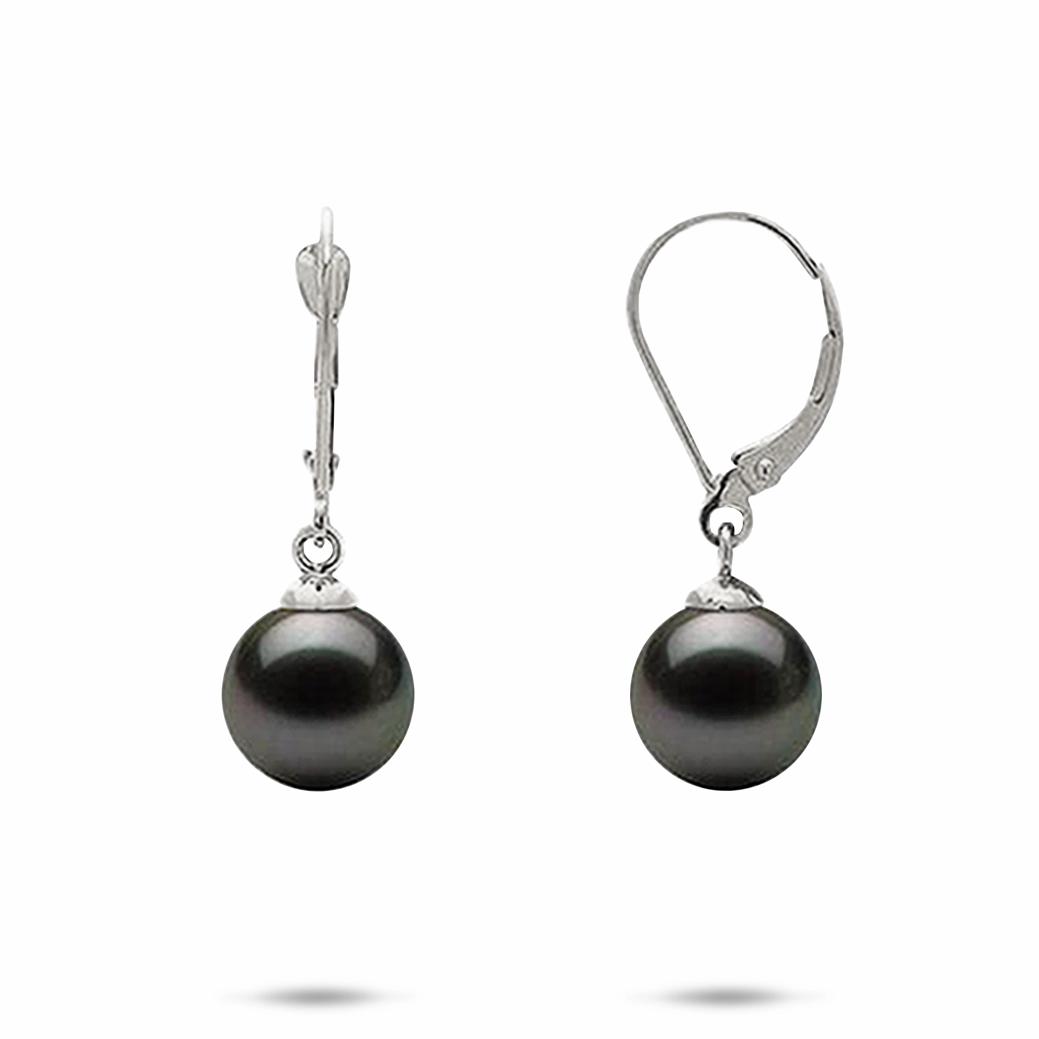 Large Accent Tahitian Black Pearl Earrings in White Gold - 9-10mm