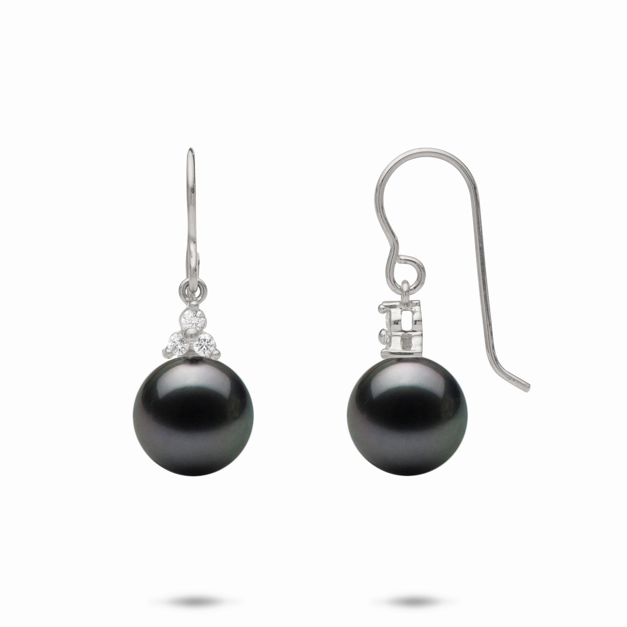 Luxurious Item Tahitian Black Pearl Earrings in White Gold with Diamonds - 9-10mm
