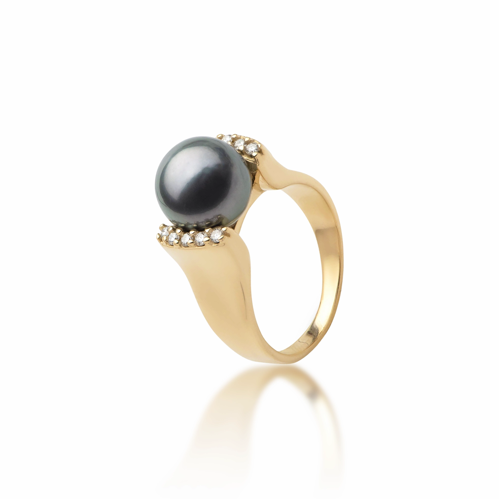 Meaningful Decoration Custom Work Tahitian Black Pearl Ring in Gold with Diamonds - 9-10mm