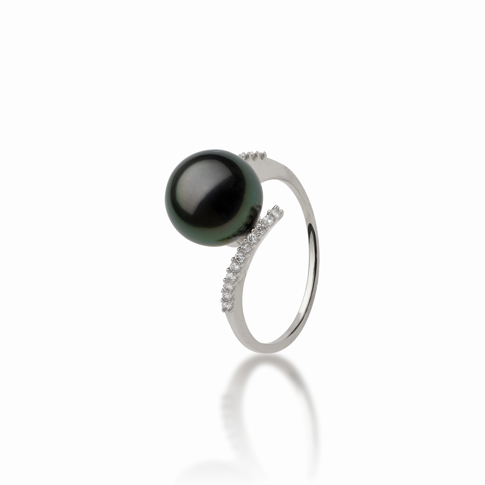Tahitian Black Pearl Ring in White Gold with Diamonds - 10-11mm Unique Present