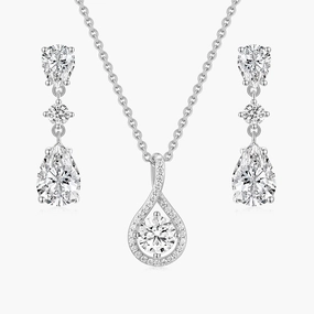 Seasonal Style Sculptural Feel Teardrop CZ Necklace and Earrings Bridal Set