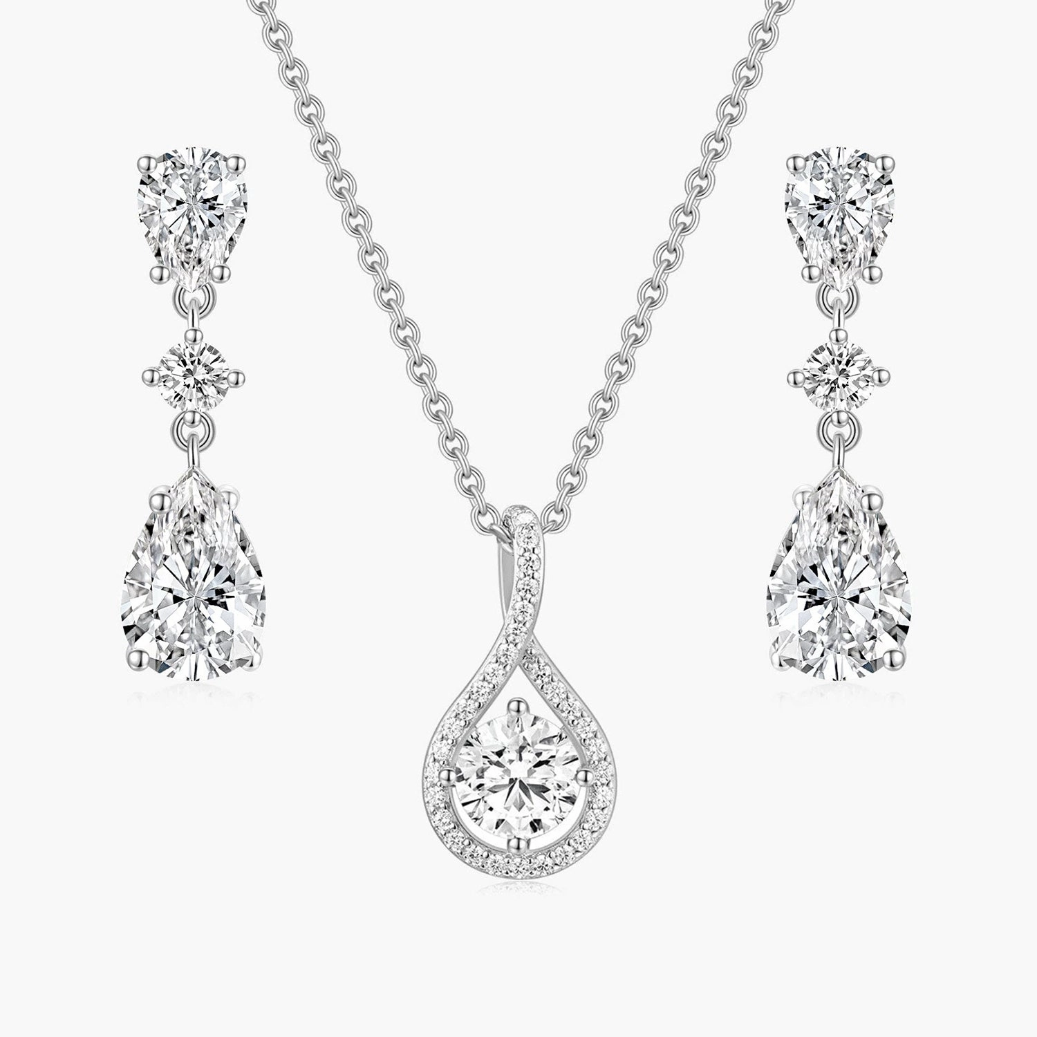 Seasonal Style Sculptural Feel Teardrop CZ Necklace and Earrings Bridal Set