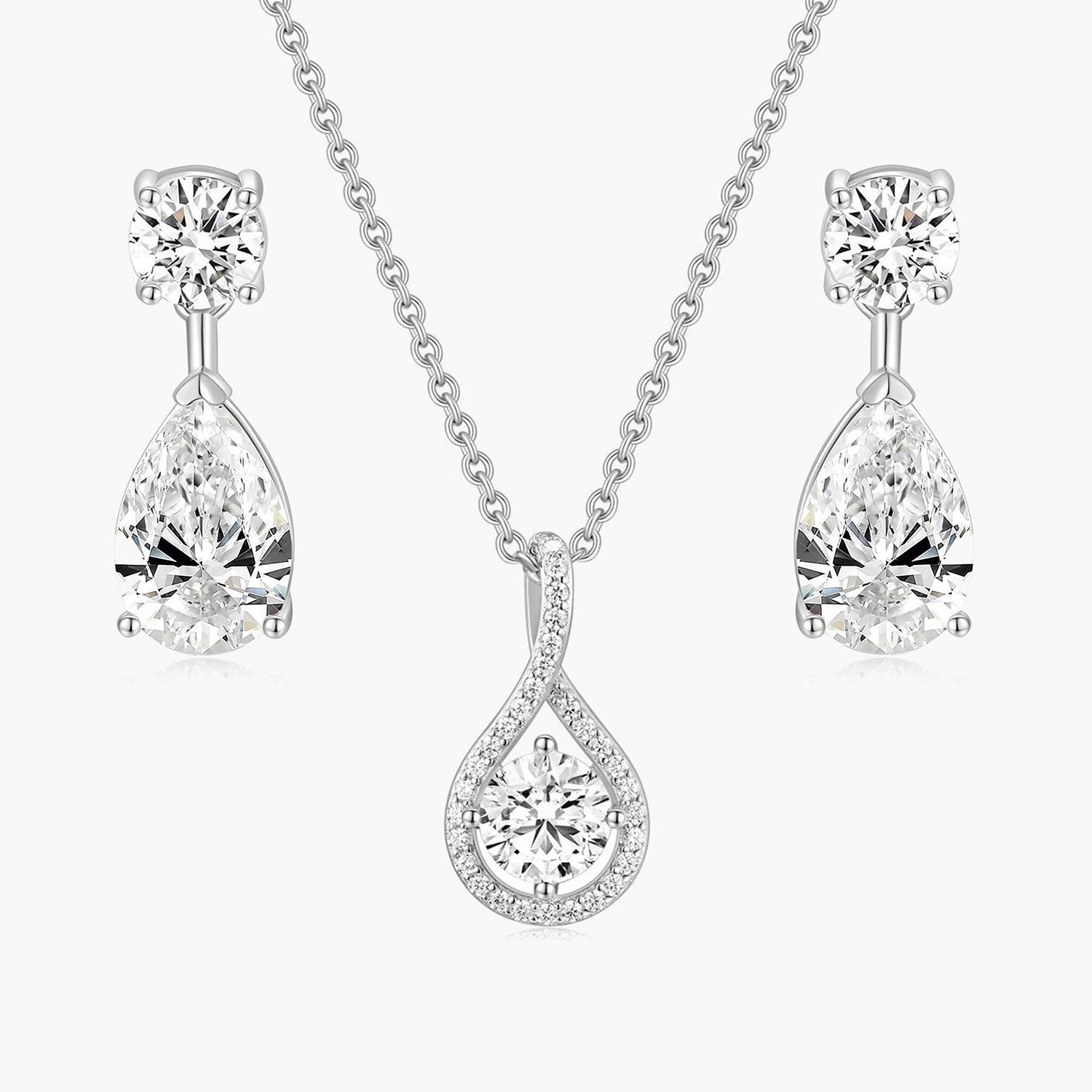 Special Occasion Teardrop CZ Necklace and Earrings Set in Sterling Silver