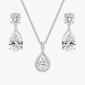 Special Occasion Teardrop CZ Necklace and Earrings Set in Sterling Silver