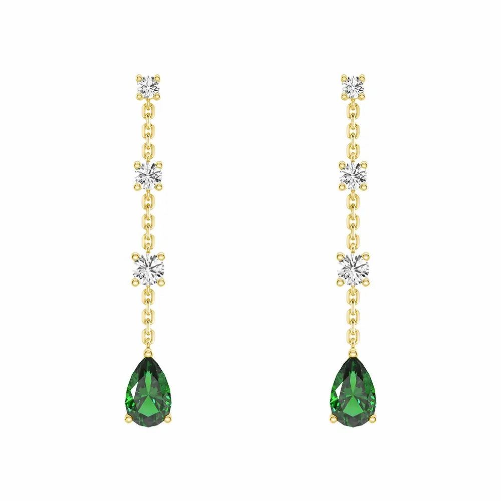 Tiered Diamond Cascade Stud Earrings with Trembling Lab Emerald Drop Classic Outfit