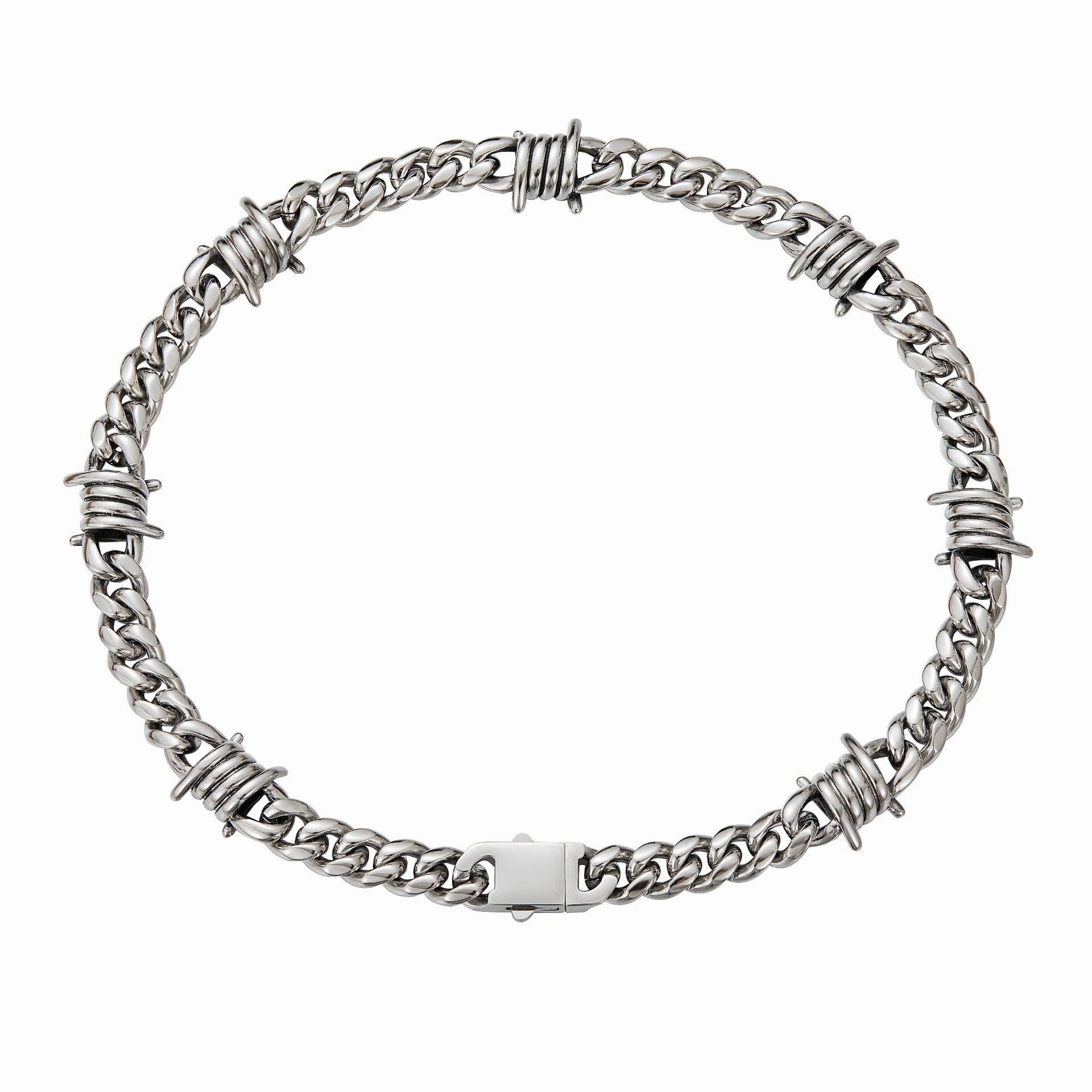 Lively Accent 10mm Barbed Wire Cuban Chain in Stainless Steel - Bracelet and Necklace