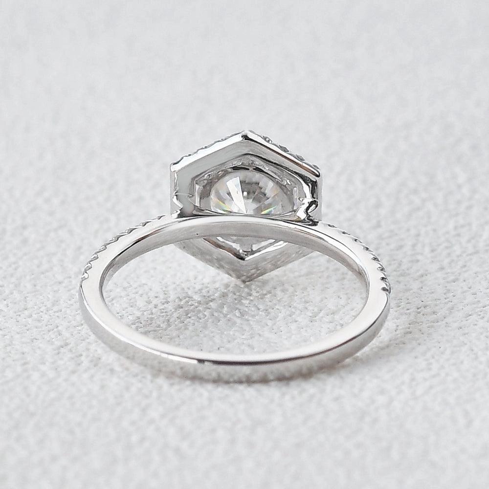 1.0ct Hexagon Moissanite Classic Halo Geometric Ring Modern Craft