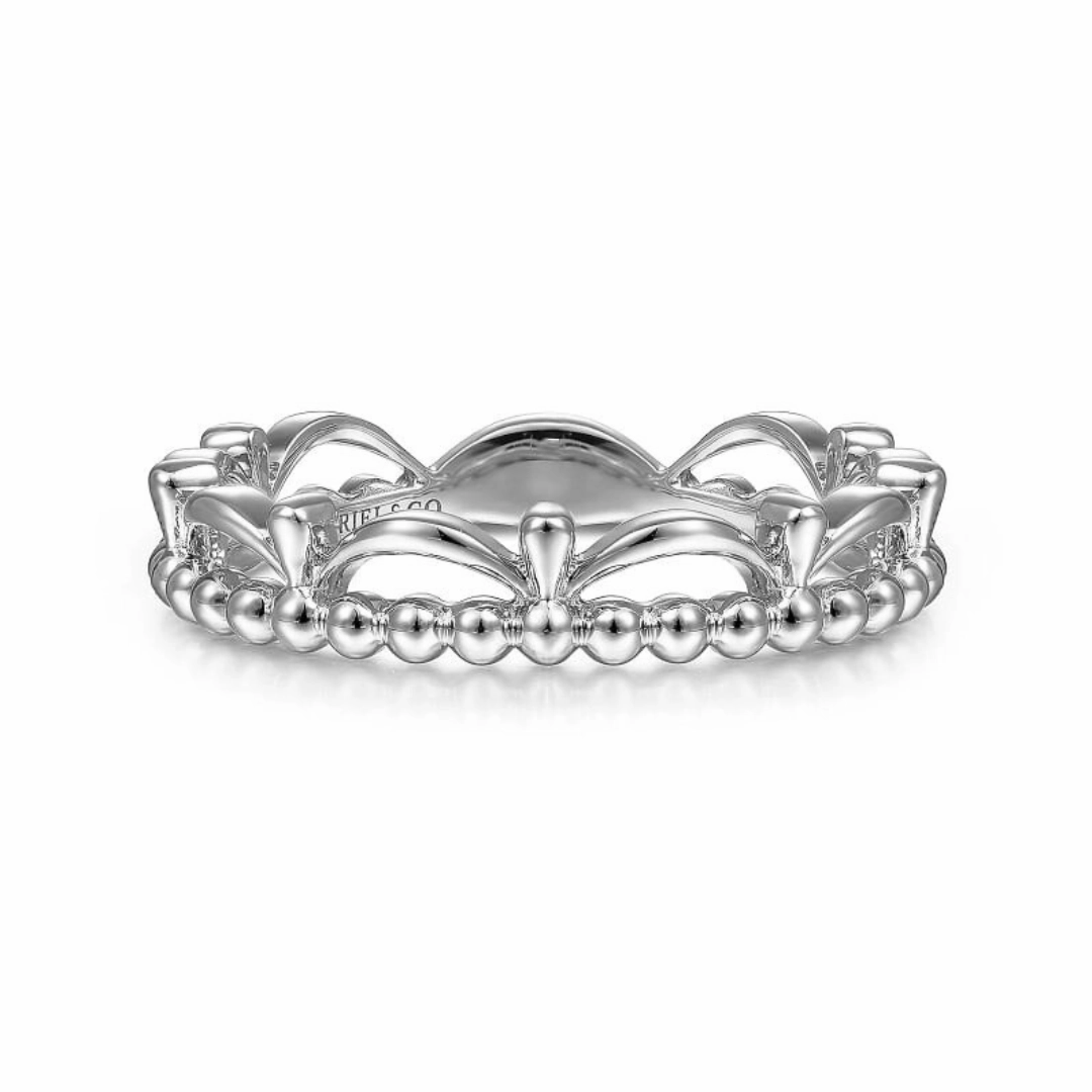 14K White Gold Bujukan Bead Crown Ring Timeless Adornment Amazing Statement