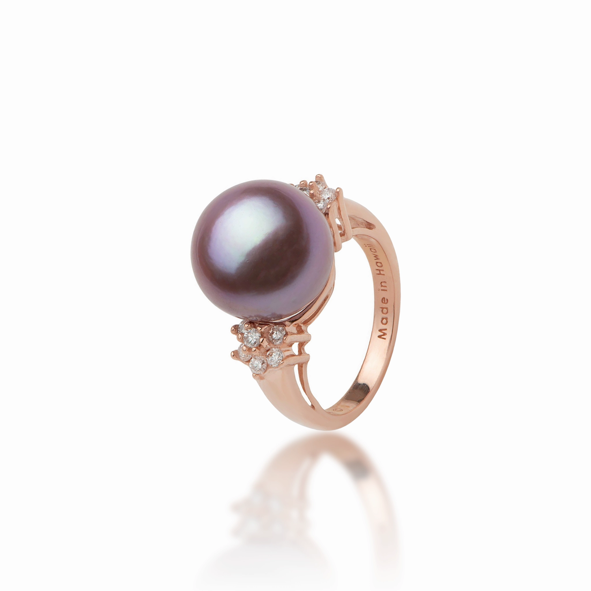 Branded Craft Superior Piece Ultraviolet Freshwater Pearl Ring in Rose Gold with Diamonds - 12-13mm
