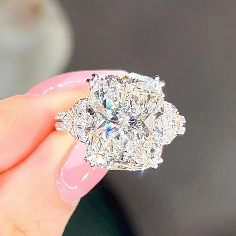 Delicate Features Handmade Elegance Romantic 6.0Ct Cushion Cut Three Stone Engagement Ring Promise Rings For Women