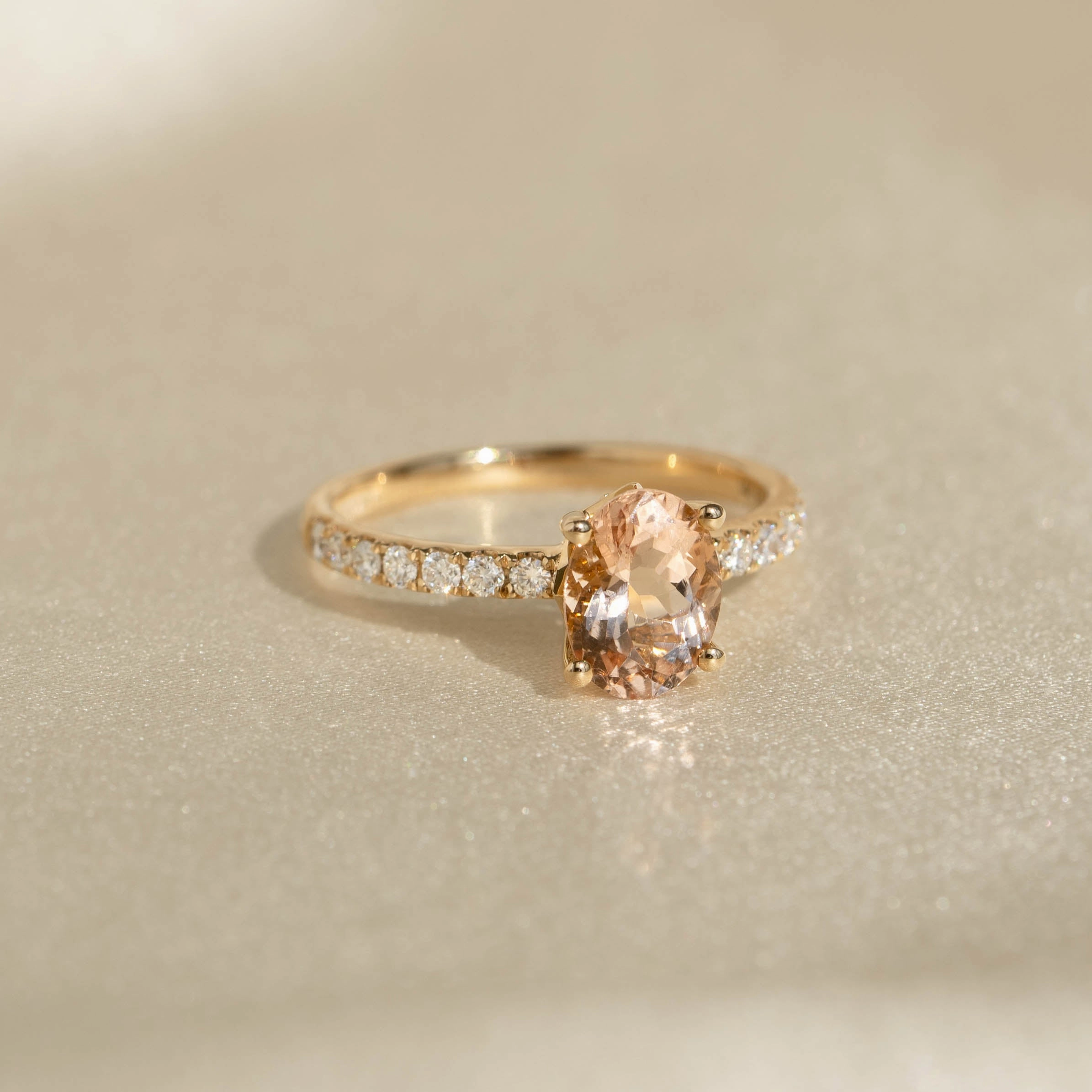 All Purpose Personal Accent Oval Morganite and Diamond Ring 14k Gold - Minette