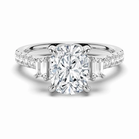 Three Stone Cushion & Half Moon Moissanite Engagement Ring with Pav?? Band Soft Vibe Exclusive Appeal
