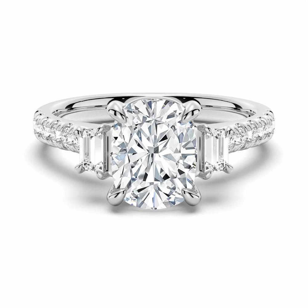 Glamour Accent Classic Fashion Three Stone Cushion & Half Moon Moissanite Engagement Ring with Pav?? Band