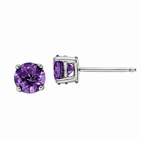 Classic Birthstone Stud Earrings with Amethyst Curved Jewelry Geometric Decoration