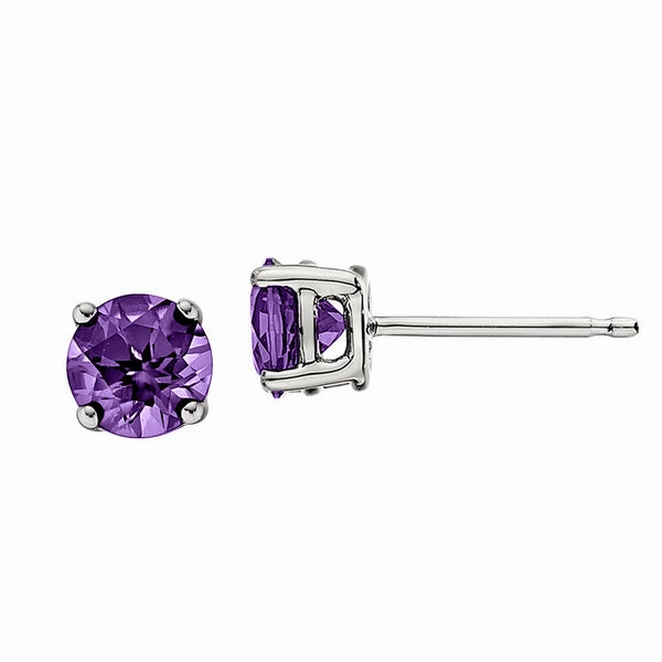 Classic Birthstone Stud Earrings with Amethyst Curved Jewelry Geometric Decoration