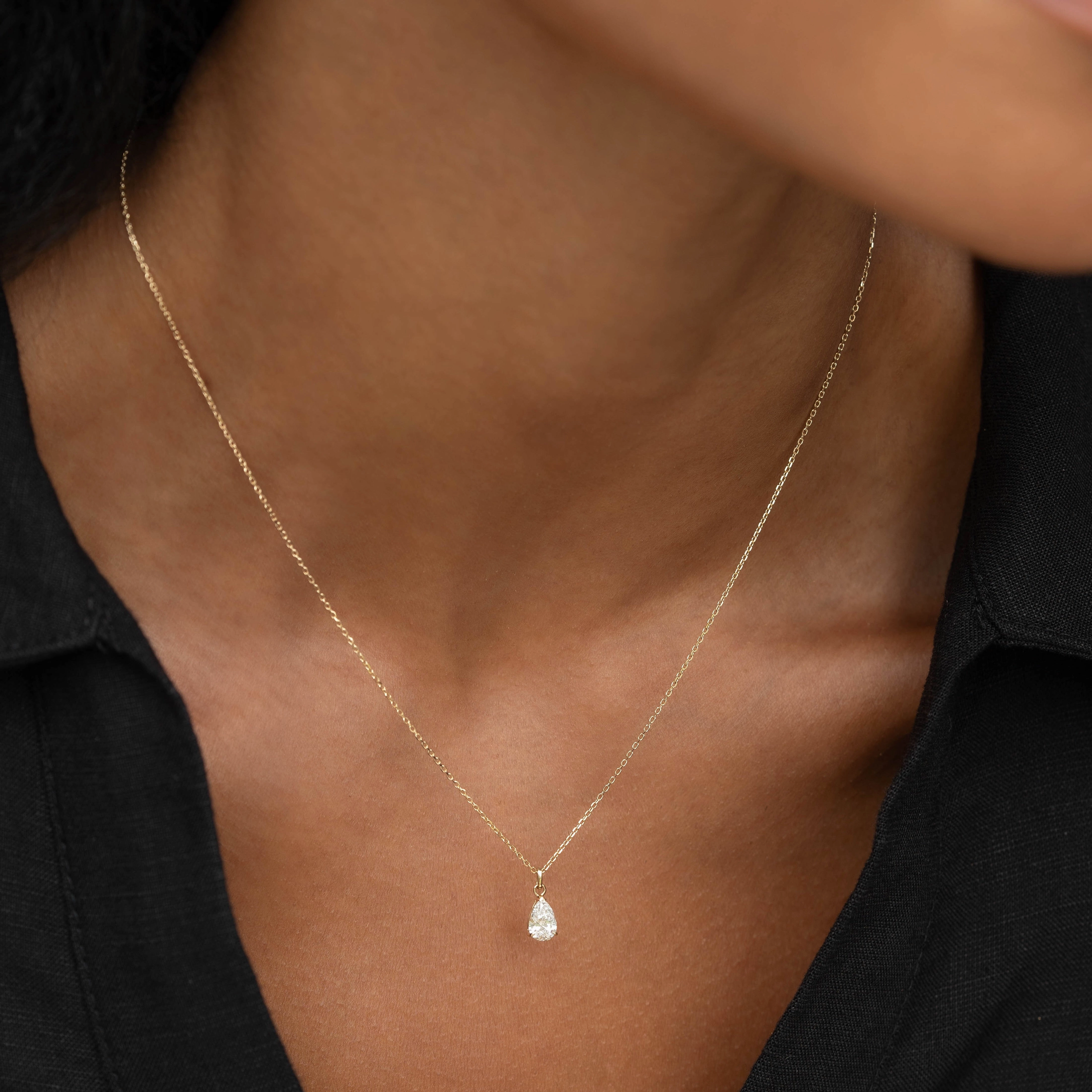 Pear Cut Diamond Pendant Necklace 14k Gold - Oline Glistening Shine Silhouette Focus