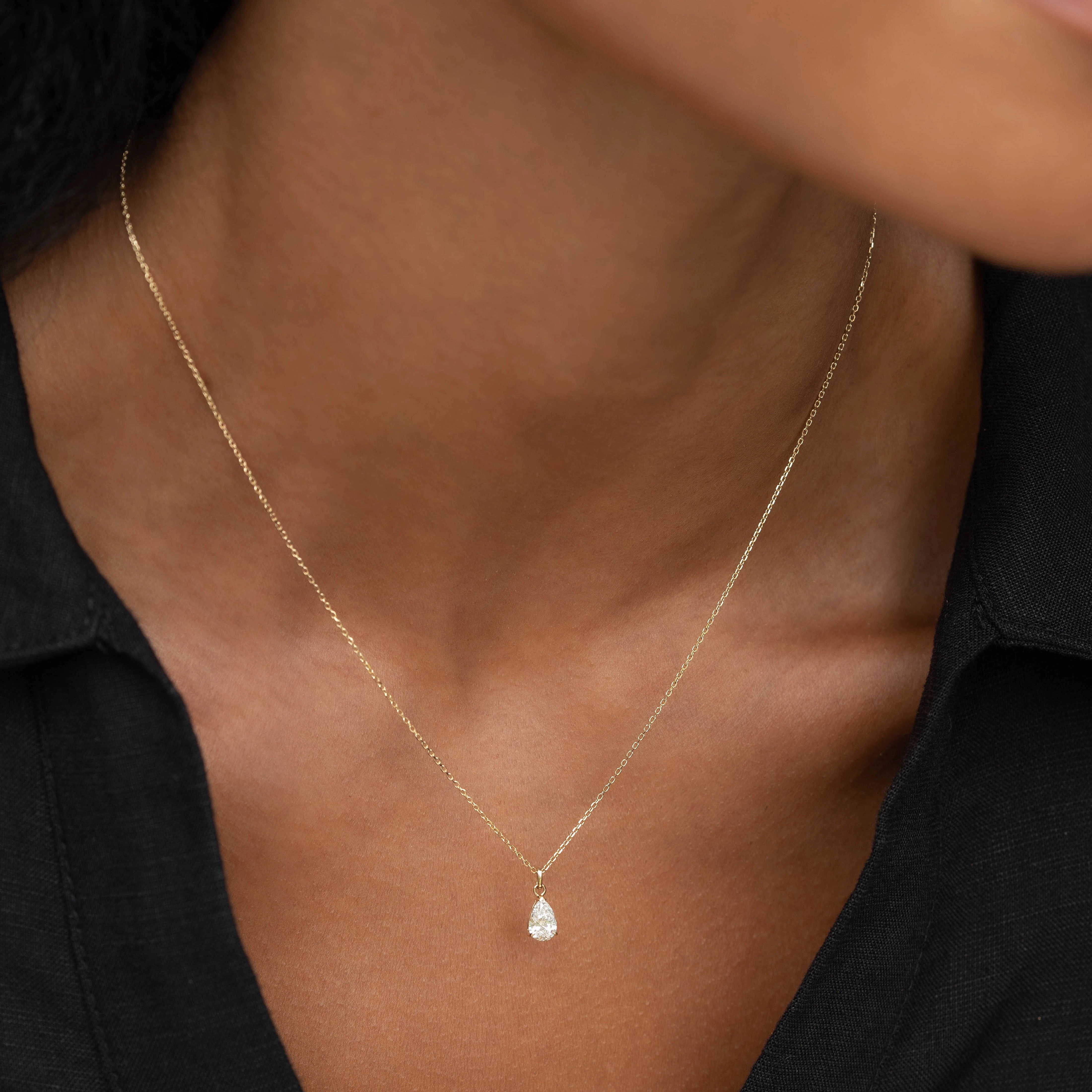 Pear Cut Diamond Pendant Necklace 14k Gold - Oline Perfect Present High-Quality Style