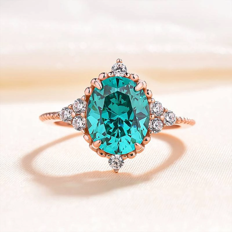 Classic Pieces Stylish Look Louily Vintage Rose Gold Oval Cut Paraiba Tourmaline Engagement Ring In Sterling Silver